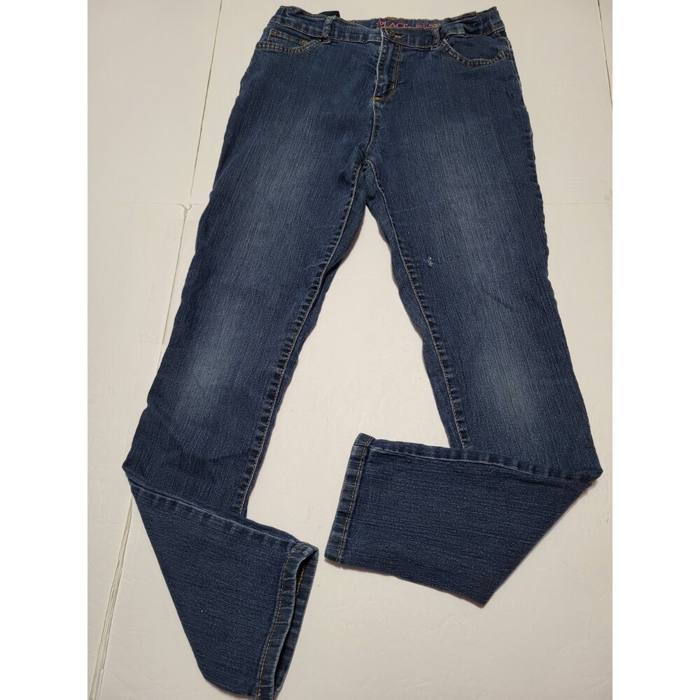 PLACE Tres Etroite Super Skinny Girls Blue Denim Jeans Size 16 Adjustable Waist